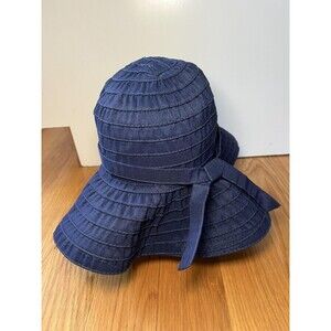 Scala Collezione Sun Hat Womens One Size Blue Wide Brim Bow Beach Travel Summer